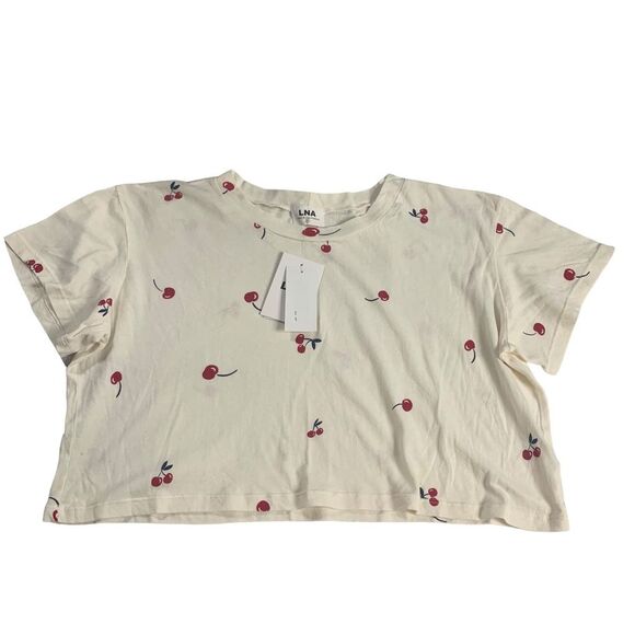 LNA Tee Cherry Printed Short Sleeves Cropped Top - Picture 2 of 6